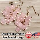 Rose Quartz Pink 6mm Beaded Gold Plated French Hook Drop Dangle Earrings