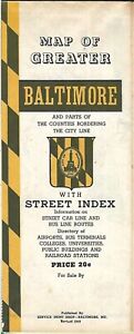 1943 Streetcar Bus Map BALTIMORE Maryland Buy War Bonds Defense Housing Railroad
