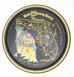 Walt Disney World Florida map round metal tray souvenir black
