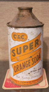 1950S C &C SUPER ORANGE CONE TOP SODA CAN CANTRELL & COCHRANE 3 CITY CHICAGO