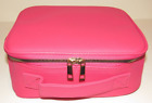 Neiman Marcus Pink Train Case Large Makeup Toiletry Cosmetic Bag w Mirror NEW