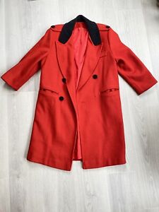 VTG Red Black Wool Trench Coat Women's sz S/M 6/8 with 3/4 Sleeve Military style