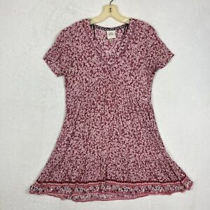 Knox Rose Womens Dress Size Small V Neck Red Pink Floral Babydoll Short