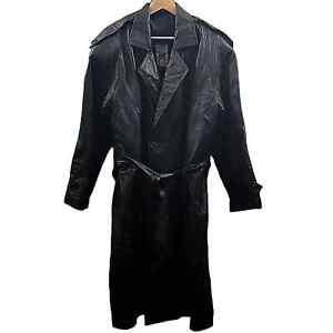 INXS VTG Men's Black Leather Trench Coat Fleece Lined Belted SZ L
