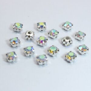 100 Silver with Clear AB Crystal Glass Rhinestones Rose Montees 6mm Sew on Beads