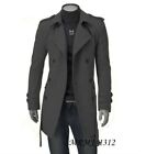 Men's Wool Blend Jacket Trench Coat Business Double Breasted Overcoat Slim Fit