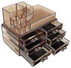 New Listing Cosmetics Organizer Brown Dark Colored Makeup Box Multi Function with Drawers