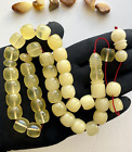 Natural Baltic Amber 56g. Milky White Islamic Prayer Rosary Barrel Beads Tesbih