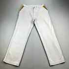 Vintage Orvis Pants Mens 34 Cream Chino Leather Suede Trim Straight Leg Outdoor