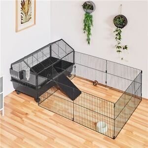 Metal Rabbit Cage for Small Animals with a Foldable Play Yard, 39'' Bunny Cage
