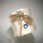 Vintage Silver Engraved Dragonfly Wide Band Ring Statement Joint Rings for Women