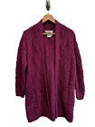 Aran Crafts Purple Irish Fisherman Merino Wool Oversize Open Cardigan Sweater S