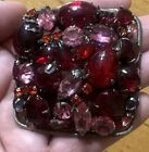 Regency Vintage Unsigned Red Glass Cabochon Pink Rhinestone Brooch Pin