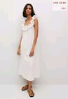 Mango Margot Frill Cotton Midi Dress US 2, XS White NWOT Sold Out