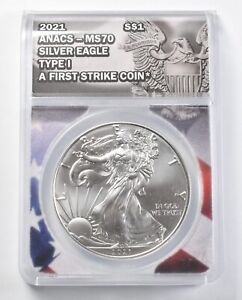 MS70 2021 Type 1 American Silver Eagle First Strike ANACS *0322