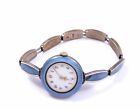 Antique Swiss Argent 800 Silver Blue Guilloche Enamel Lady Wrist Watch Band Mk