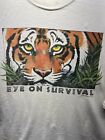 Vintage Human-i-tees Tiger Shirt Mens XXL 2XL White Eye On Survival Short Sleeve