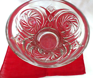 Vintage Punch Bowl Base/Stand Swirling Hobstar? Imperial? Clear Glass 5 Lbs. LKN