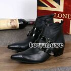 Mens Gothic Genuine Leather Buckle Oxford Ankle Boots Pointy Toe Dress Shoes New
