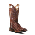 Men's Brown Giant Caiman Print Distressed Tan Cowboy Boots-5 day delivery