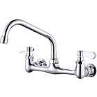 Polished Chrome Kitchen Faucet Wall Mount Commercial Sink Faucet 2 Dual Handle