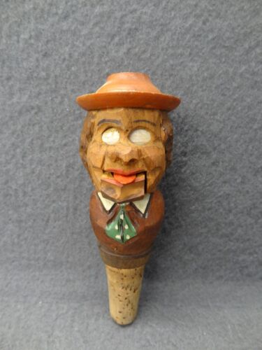 New ListingMechanical Carved Anri Arts Craft Whittled Folk Art Cork Stopper Wooden VTG Wine