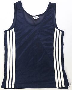Rare Vintage ADIDAS Three Striped Tank Top T Shirt 80s 90s Made In USA Navy Blue