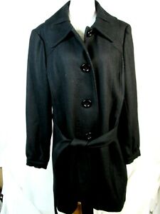Covington Coat-Scrunch Collar Wool Blend Womens XL Lined Button Black Trench NWT