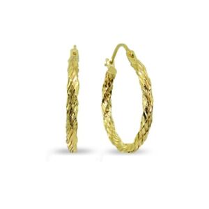 14K Gold 2x20mm Textured Twist Lightweight Click-Top Hoop Earrings