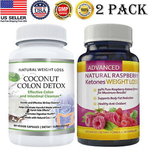 Coconut Colon Detox & Raspberry Ketone Weight Loss Fat Burn Dietary Supplements