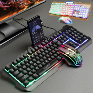 Wire Gaming Keyboard and Mouse Combo Backlit with Wrist Rest for PC PS4 Xbox One