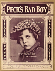 New Listing1921 SILENT FILM STAR sheet music JACKIE COOGAN  dedication PECK'S BAD BOY