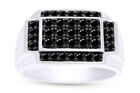 1 Ct Men's Engagement Wedding Band Ring Round Black Spinel Sterling Silver 925