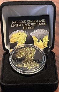 2021 American Eagle Silver Dollar 24kt Gold Obverse And Reverse Black Ruthenium