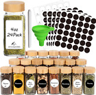 Cyclemore 24 Pcs Spice Jars with Bamboo Lids 4 Oz Glass Spice Jars with Labels