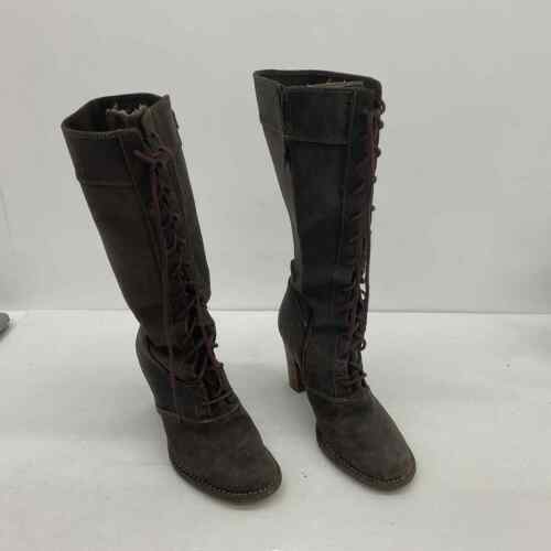 FRYE Women's Brown Leather Tall Riding Biker Boots Size 8.5 Preowned