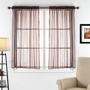 2 Piece Sheer Voile Transparent Rod Pocket Window Curtain Panel Drape Tier Set