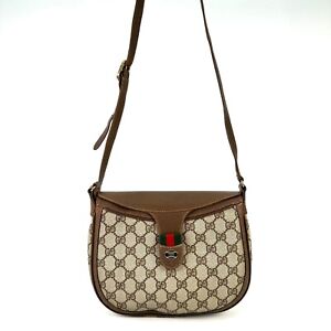 Vintage GUCCI Shoulder Bag Sherry Line Crossbody GG PVC Leather Flap Auth U94