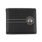 Floral Concho Bi-Fold Men's Wallet Genuine Leather Black Cash Credit Card Photo