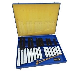Vintage Glockenspiel Xylophone Musical Instrument Metal Bars 24 Keys In Case