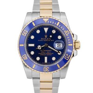 MINT Rolex Submariner Date Two-Tone BLUE 18K Yellow Gold Steel 40mm 116613 LB