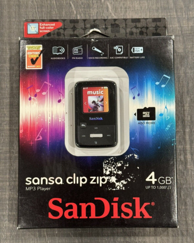 New ListingSandisk Sansa Clip Zip Mp3 Player Black 4 GB Storage Capacity New Sealed w/box