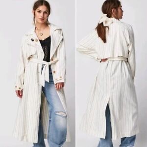 Free People Melia Mac belted linen blend trench long coat cream NWOT size S & M
