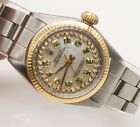 Estate $8000 ROLEX Oyster Ladies Emerald Diamond 18k Yellow Gold SS Watch WTY