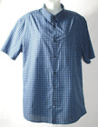 H&M Men Large Button Up Shirt Short Sleeve Slim Fit Coupe Checker Black / Blue
