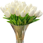 New Listing20Pcs White Artificial Tulips Silk Flowers Home Decor Wedding Faux Flower Plants