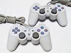 Lot of 2 PS1 White Dual Shock OFFICIAL PlayStation Controllers PSone - TESTED!