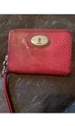 Fossil Womens Maddox Red Leather Fold Over Snap Wallet Clutch Key Hole Hardware