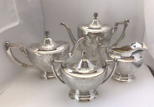 Antique 4 Pc. Reed & Barton  Coffee/Tea Service Set, #405A, Engraved Sterling