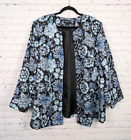 Maggie Barnes Jacket Womens Sz 2X Blue Floral Polyester Open Front Pockets Lined